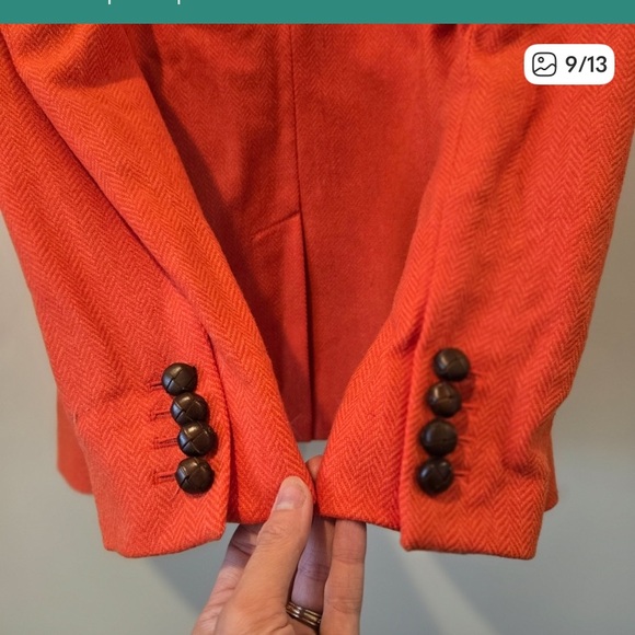 J. Crew Orange Herringbone Hack-ing 100% Wool Blazer Suit Jacket Pumpkin 0 - Picture 6 of 7